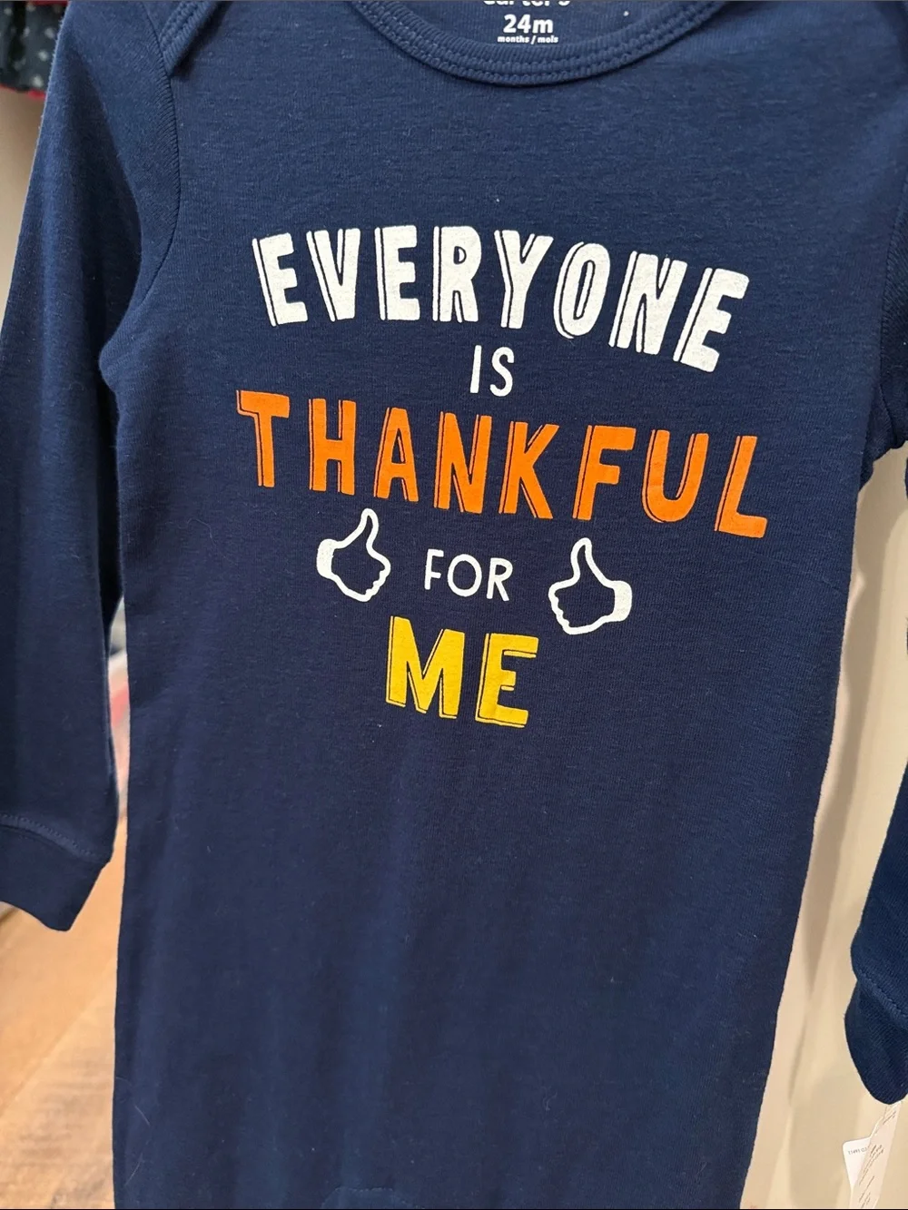 Carter's Navy Long-Sleeve 'Everyone is Thankful for Me' One-Piece